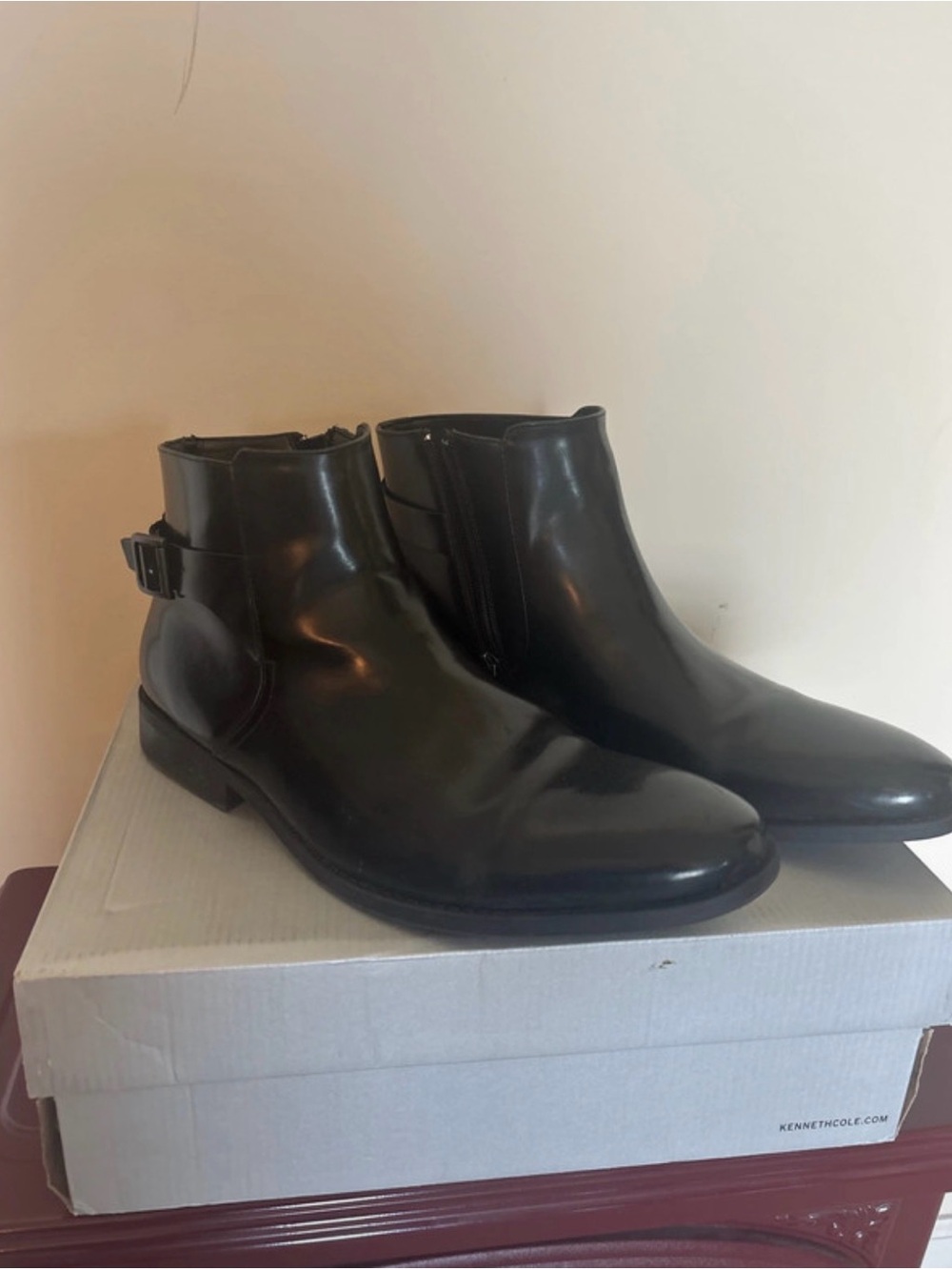 Kenneth Cole Black Leather Chukka Boots with Side Buckle